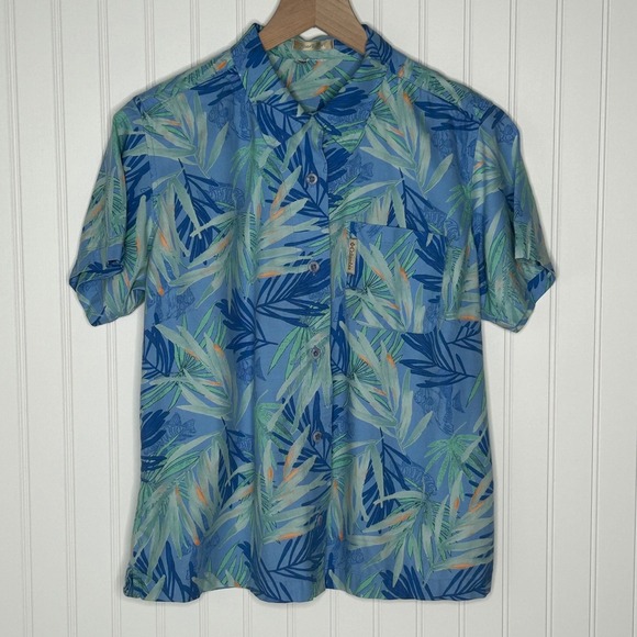 Columbia River Resort Blue Tropical Button Down Short Sleeve Shirt - Picture 2 of 8